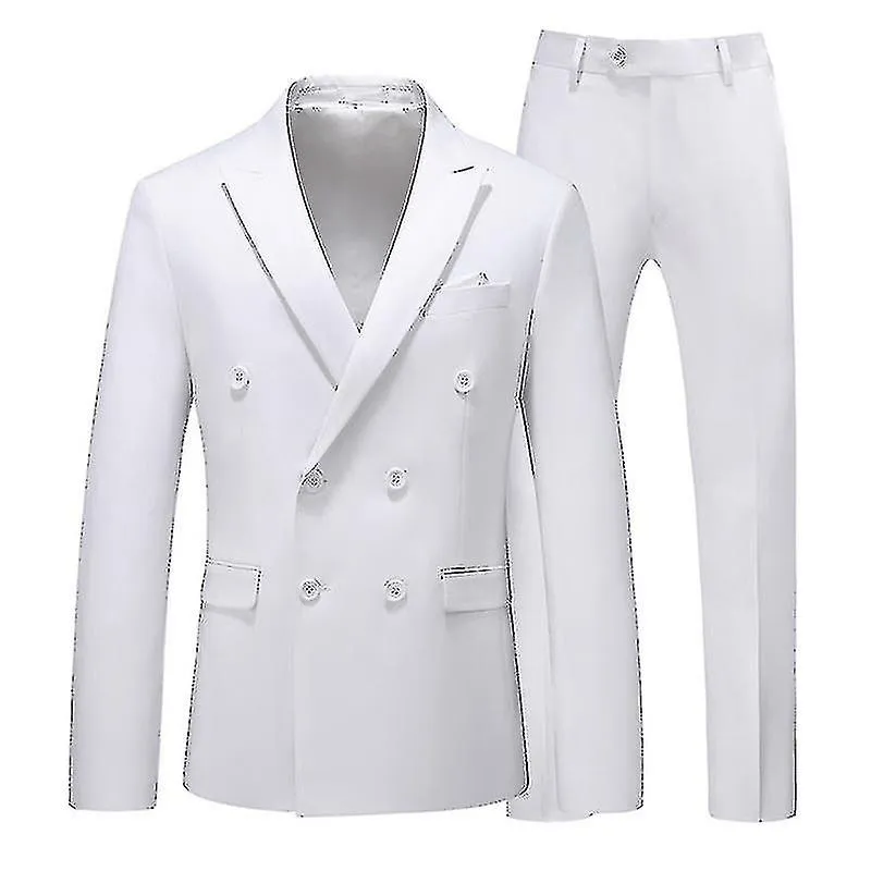 Mens Suits Double Row Three Button Slim Fit 2 Pieces Suit,white