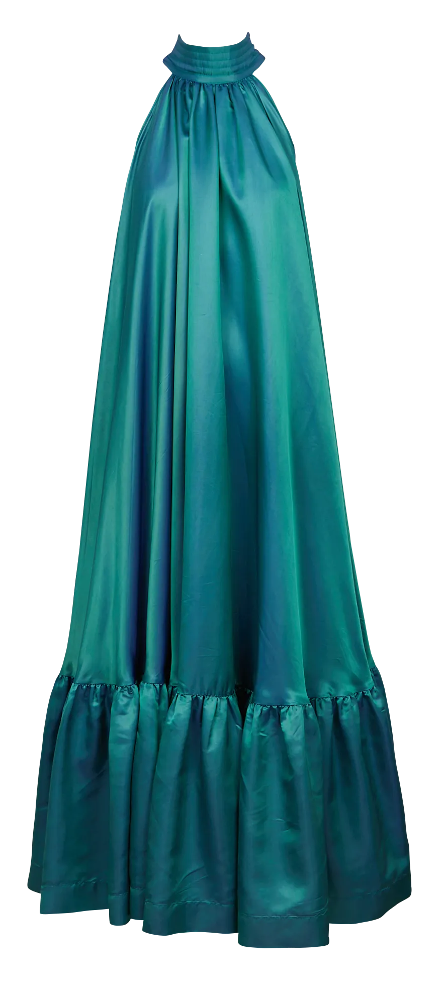MES DEMOISELLES WINTER  VESTIDO LARGO CUELLO ALTO IRISADO EN VERDE