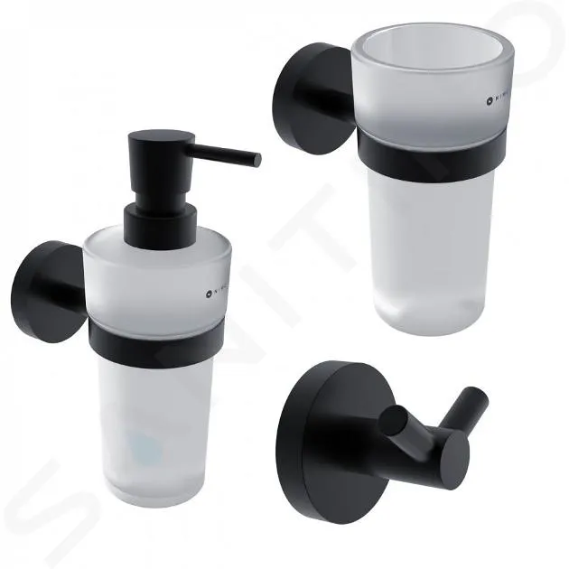 NIMCO UNIX  JUEGO DE ACCESORIOS DE BAñO, CRISTAL ESMERILADO/NEGRO MATE UNC SET31WT90