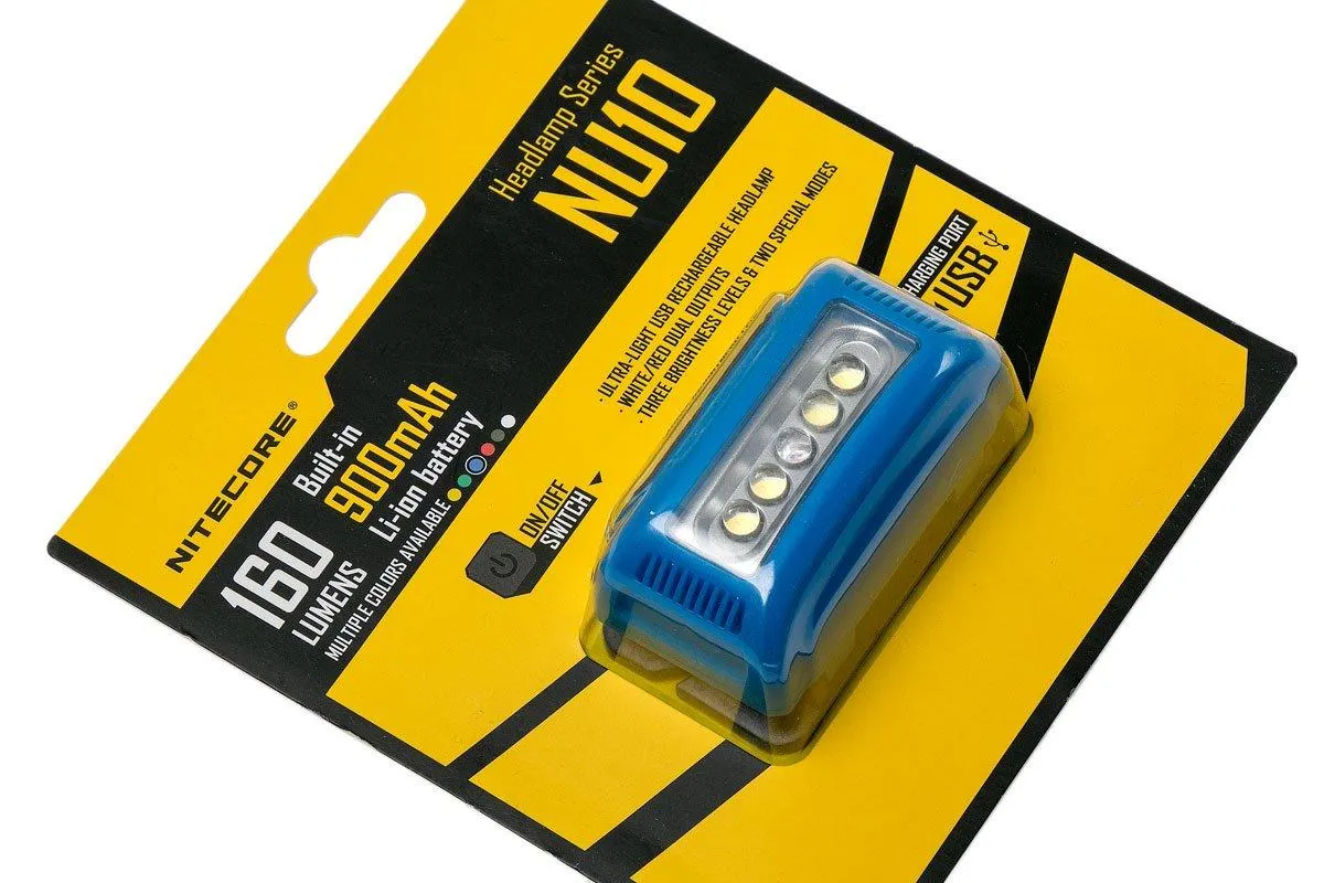 Nitecore NU10 linterna frontal ligera recargable, azul