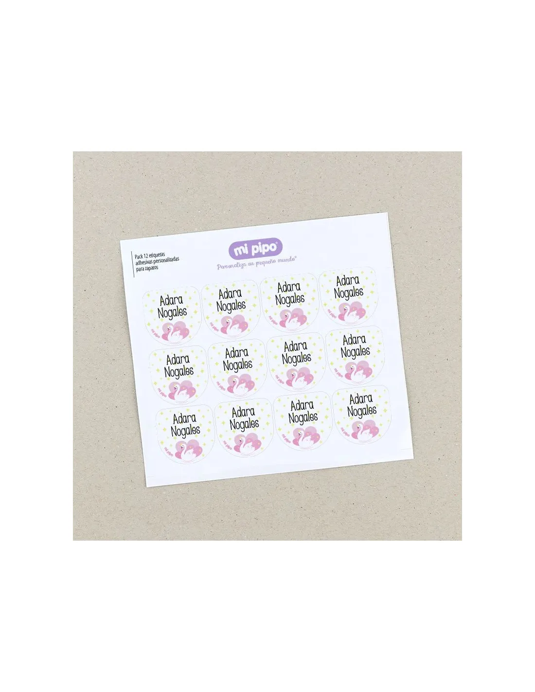 Pack 12 etiquetas personalizadas para zapatos Cisne Mi Pipo