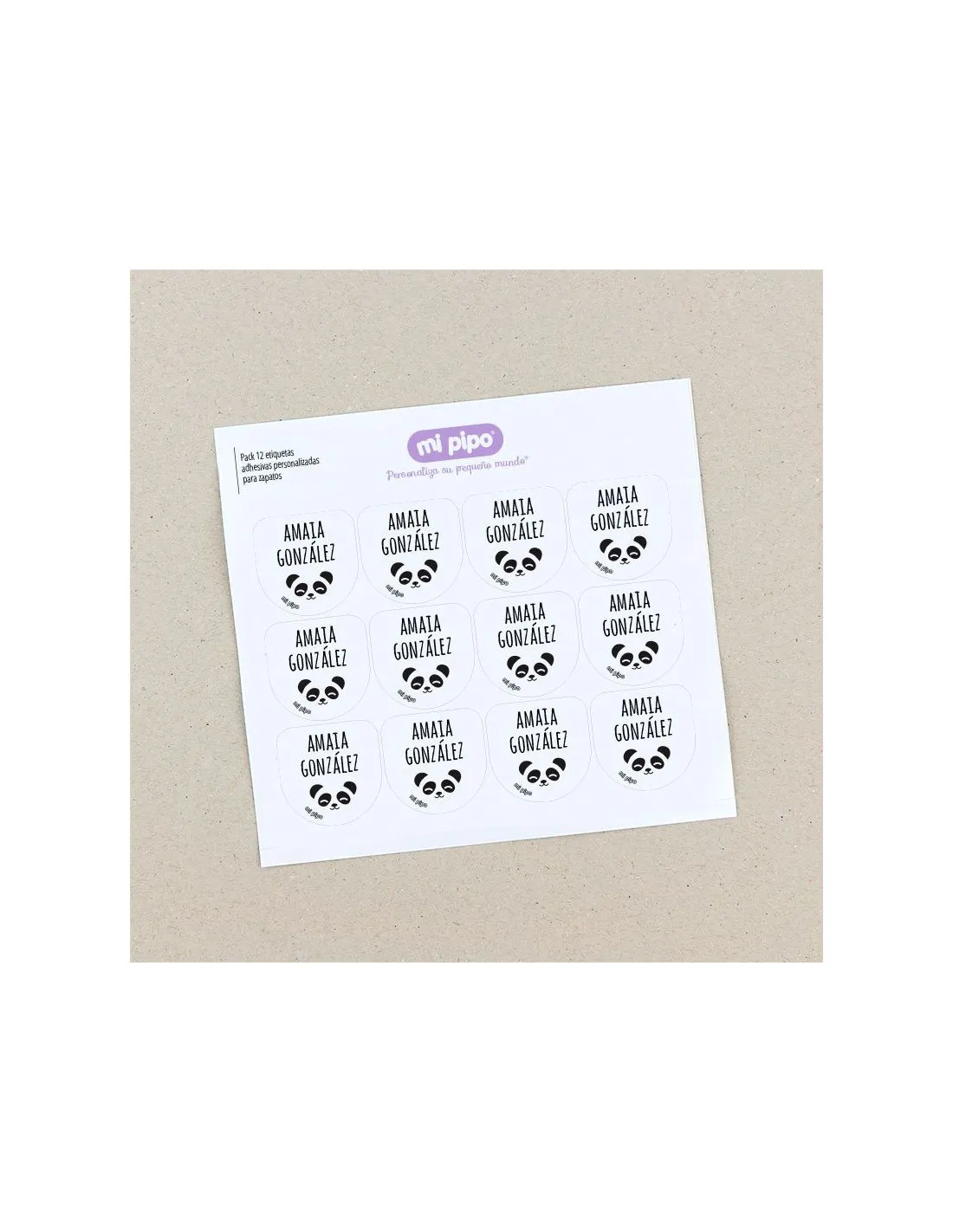 Pack 12 etiquetas personalizadas para zapatos Panda Mi Pipo