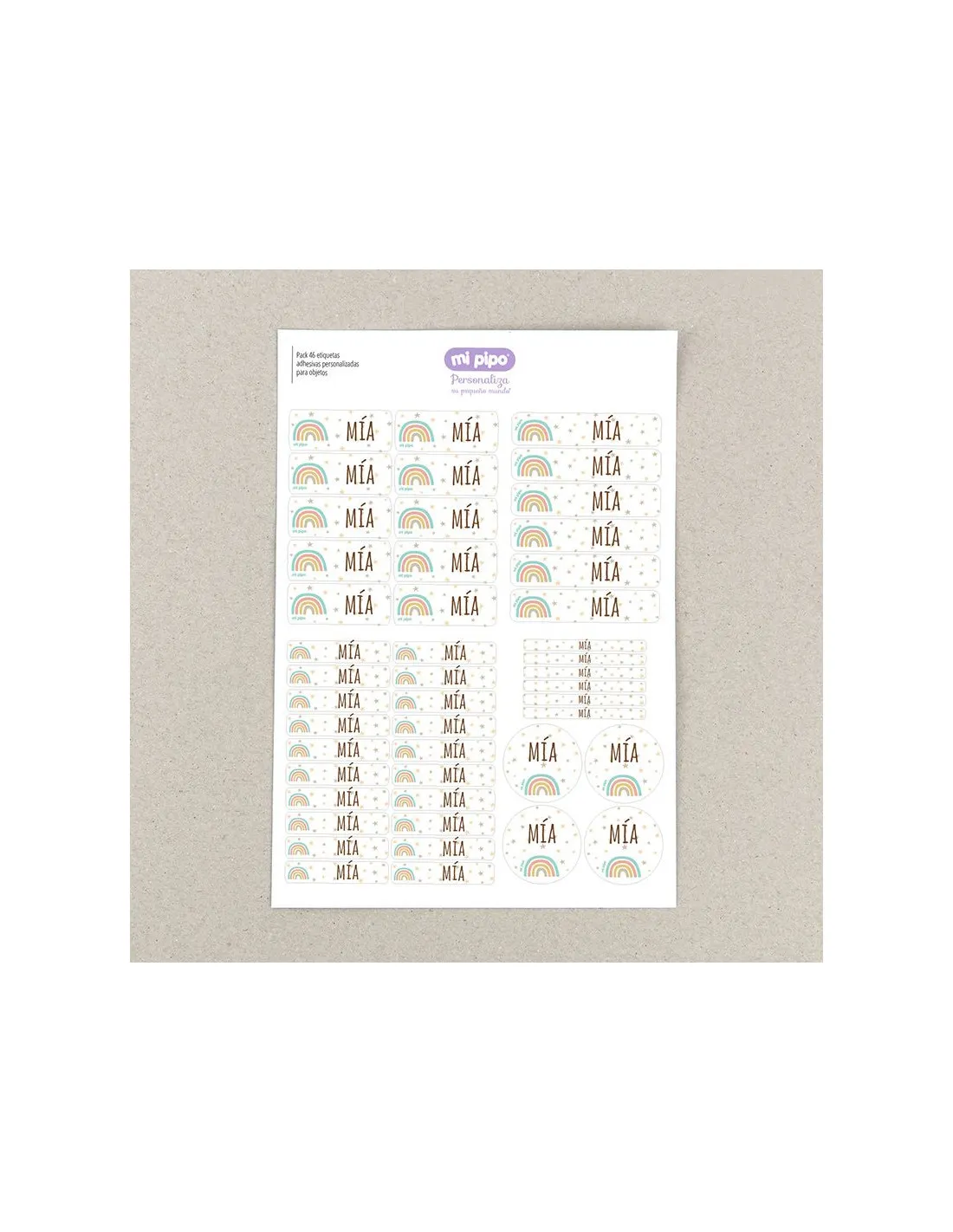 Pack 46 etiquetas personalizadas para objetos Arcoíris Soft Mi Pipo