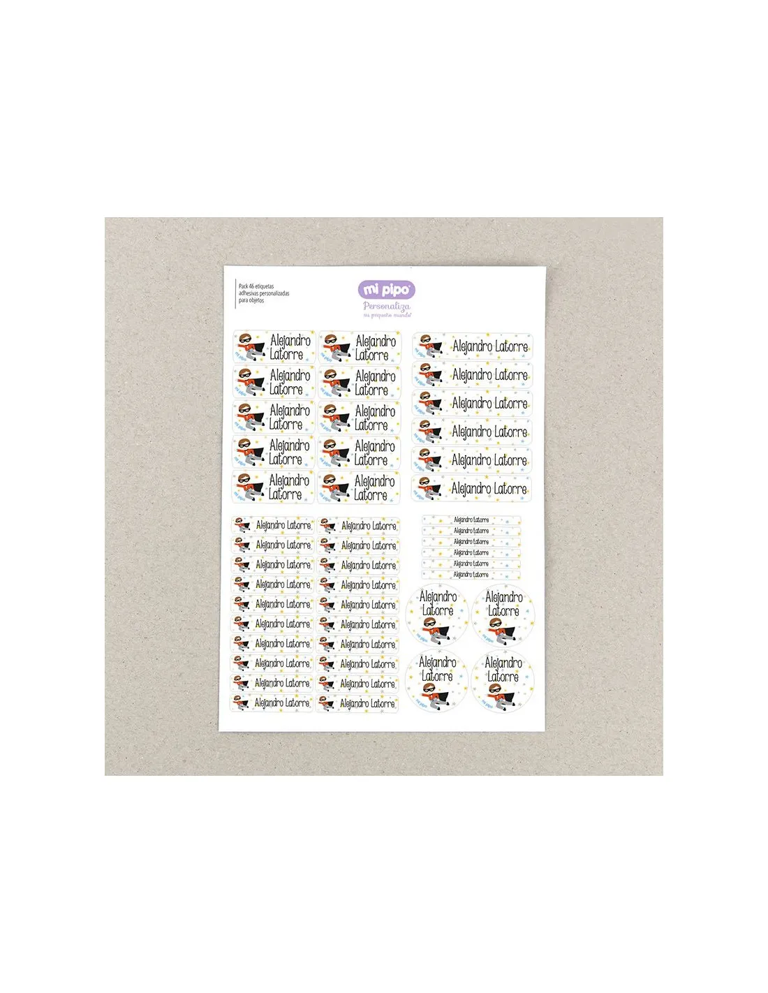 Pack 46 etiquetas personalizadas para objetos Superhéroe Mi Pipo