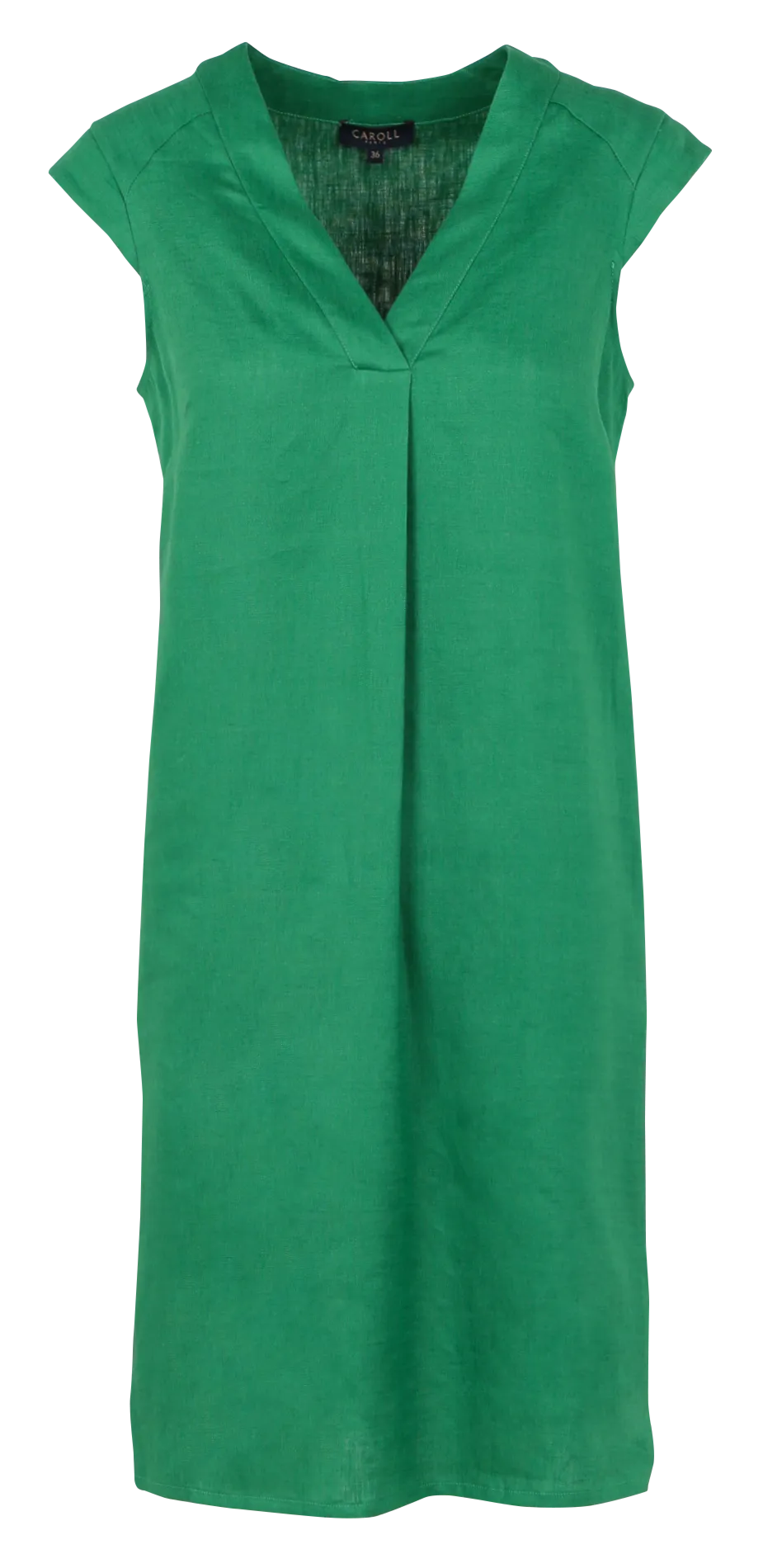 PAMELA  VESTIDO RECTO DE LINO CON CUELLO DE PICO EN VERDE