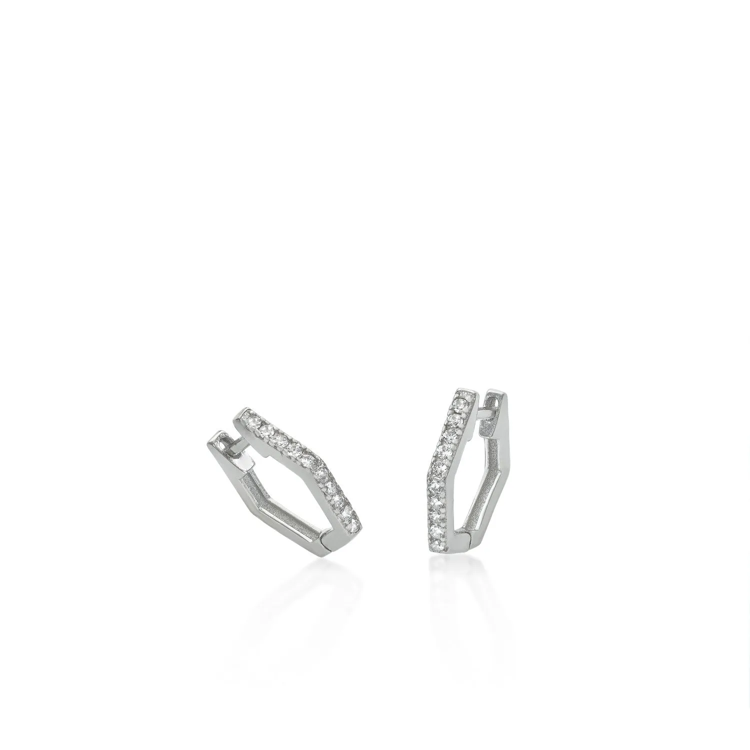 Pendientes aro de plata diseo hexagonal con circonitas
