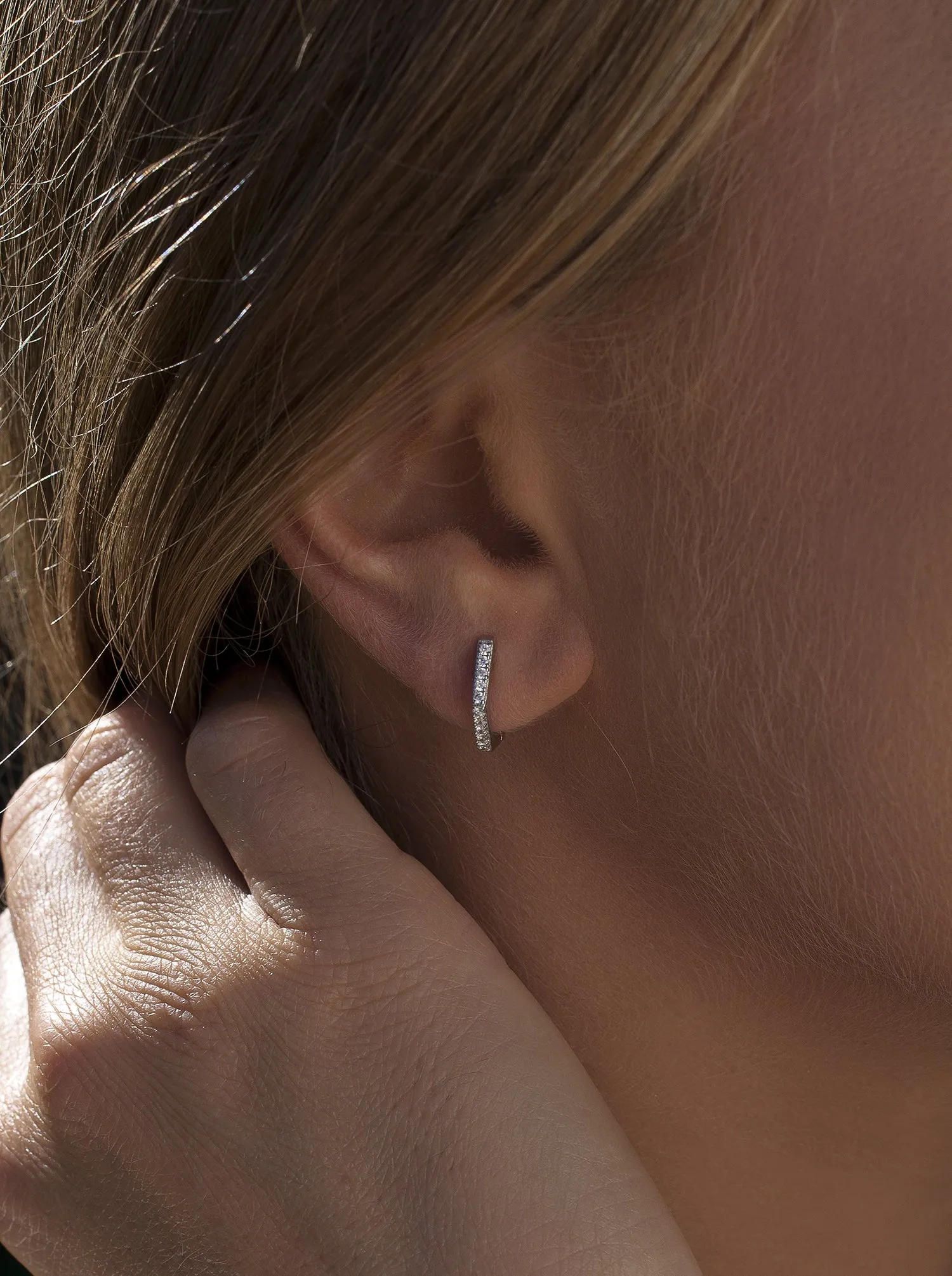 Pendientes aro de plata diseo hexagonal con circonitas