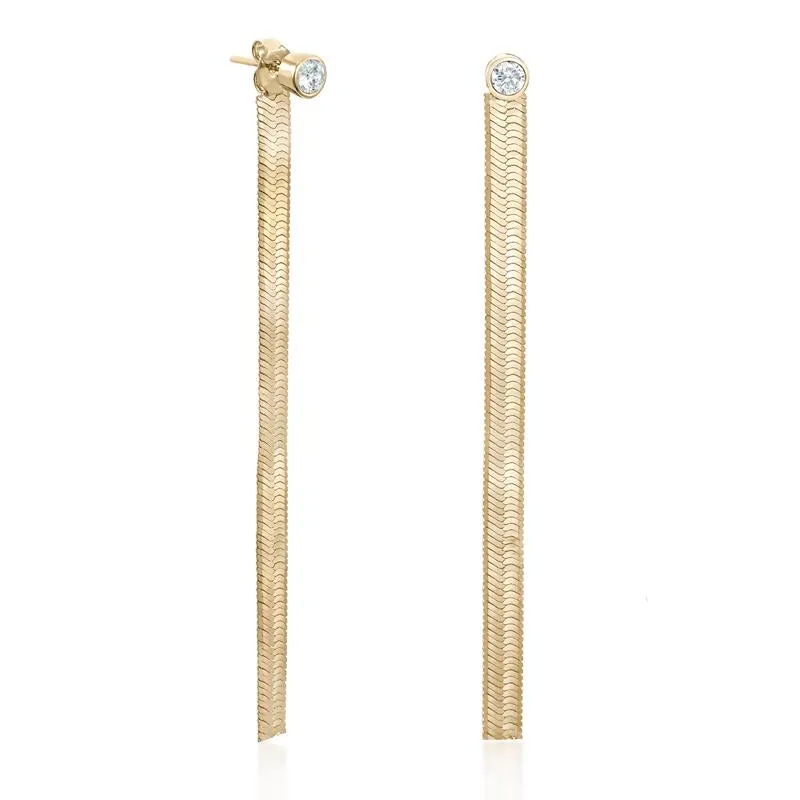 Pendientes largos plata baada en oro diseo snake con circonita