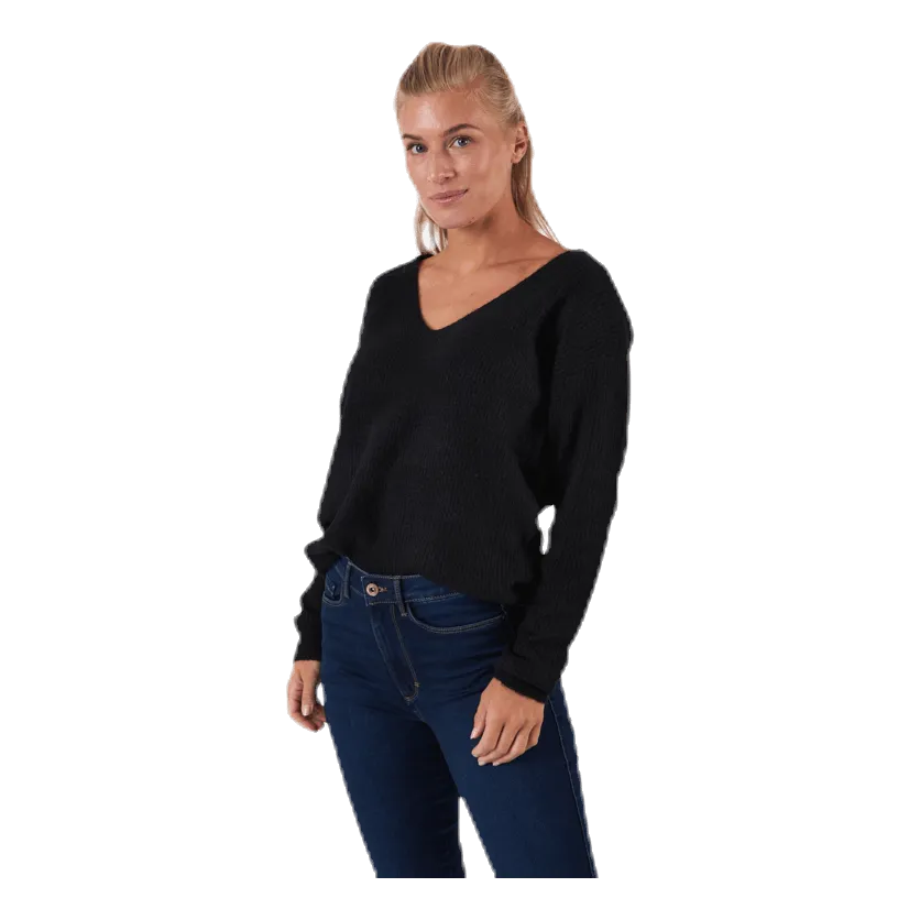 PIECES BABETT LS VNECK KNIT BLACK
