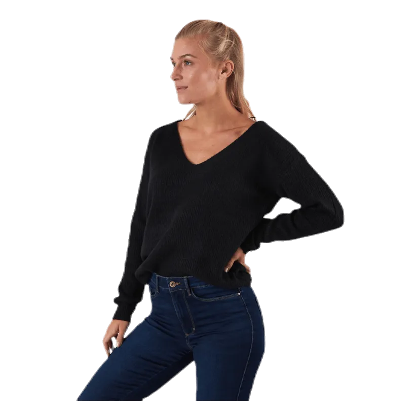PIECES BABETT LS VNECK KNIT BLACK