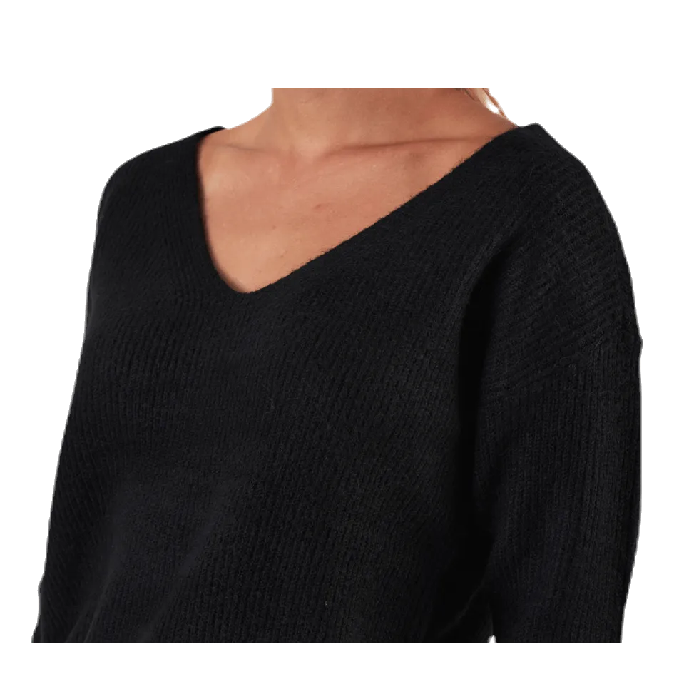 PIECES BABETT LS VNECK KNIT BLACK