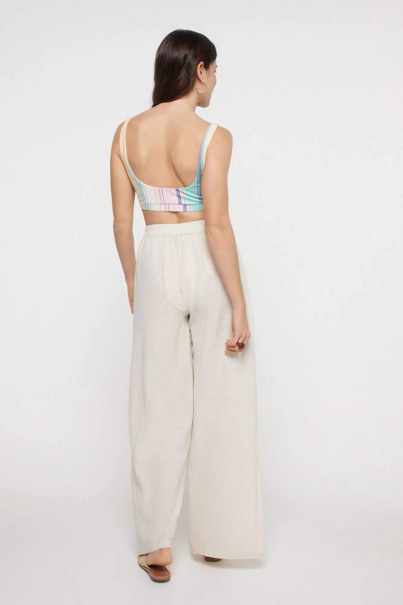 Pieces Pantalón largo mujer de lino y algodón con cintura elástica