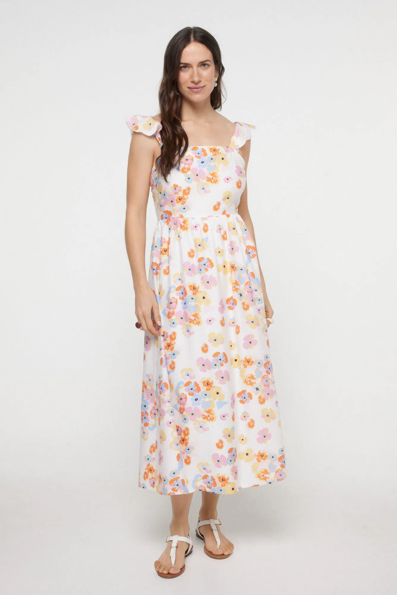 Pieces Vestido midi de tirante con volante y estampado floral.