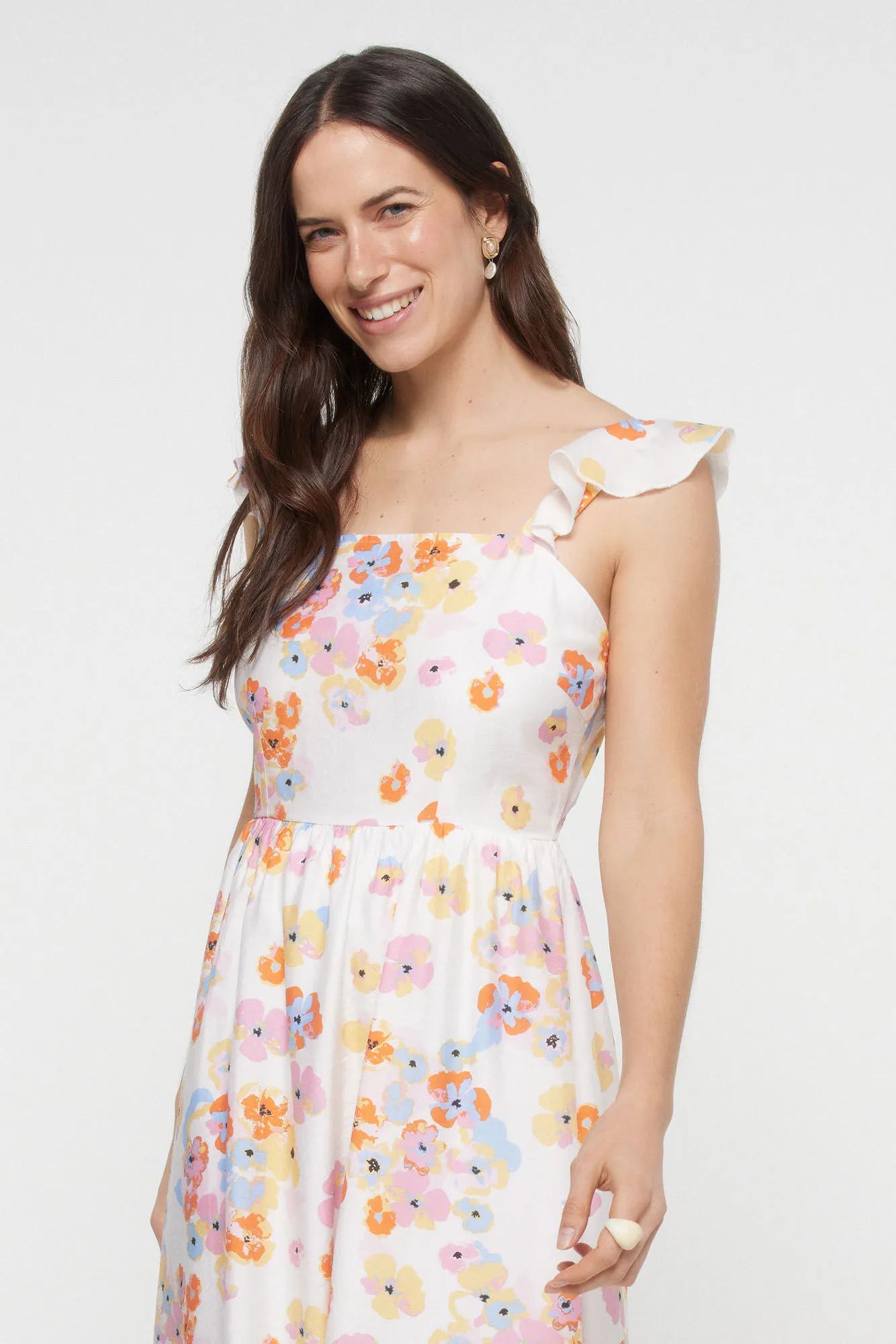 Pieces Vestido midi de tirante con volante y estampado floral.