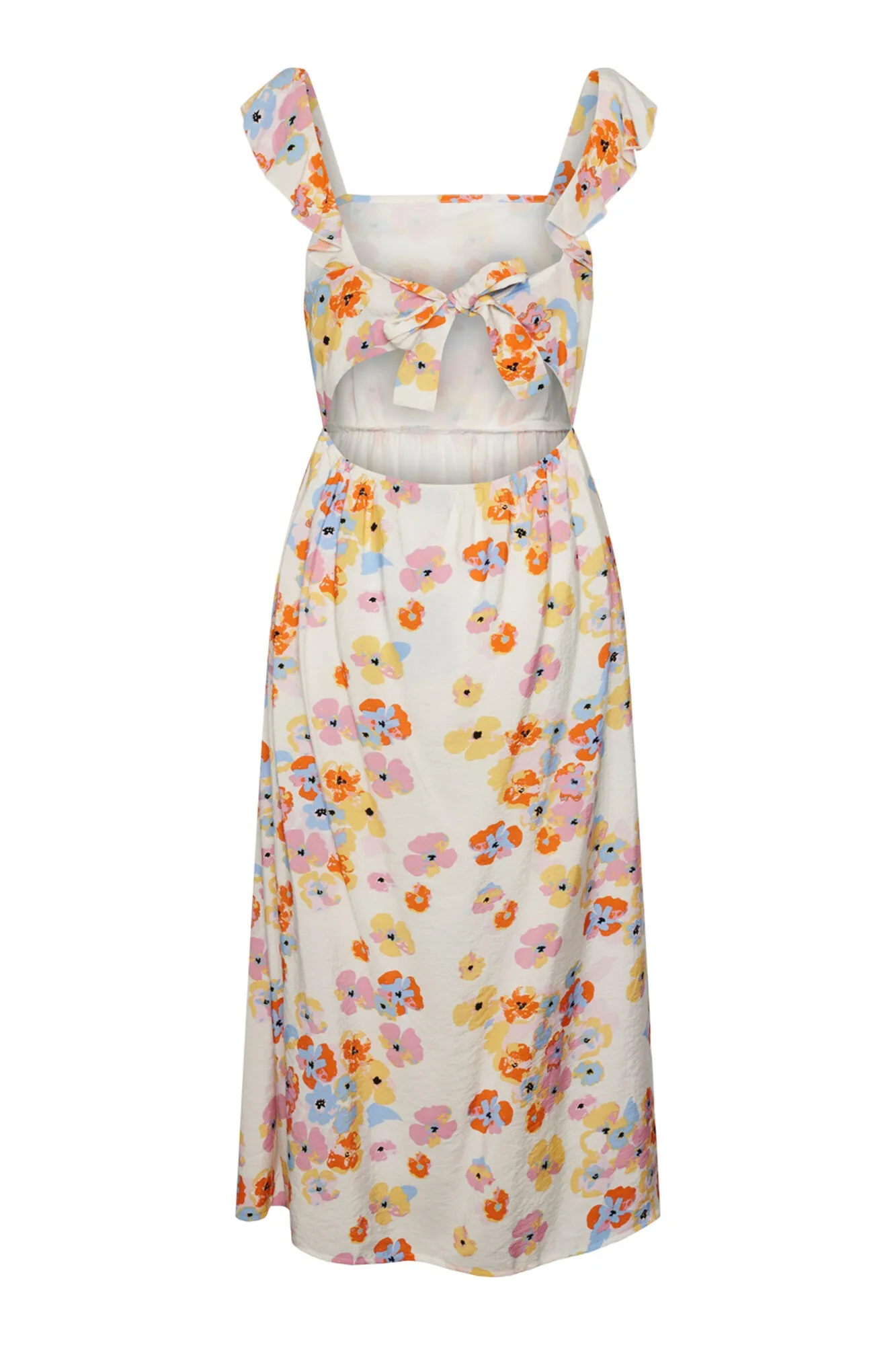 Pieces Vestido midi de tirante con volante y estampado floral.