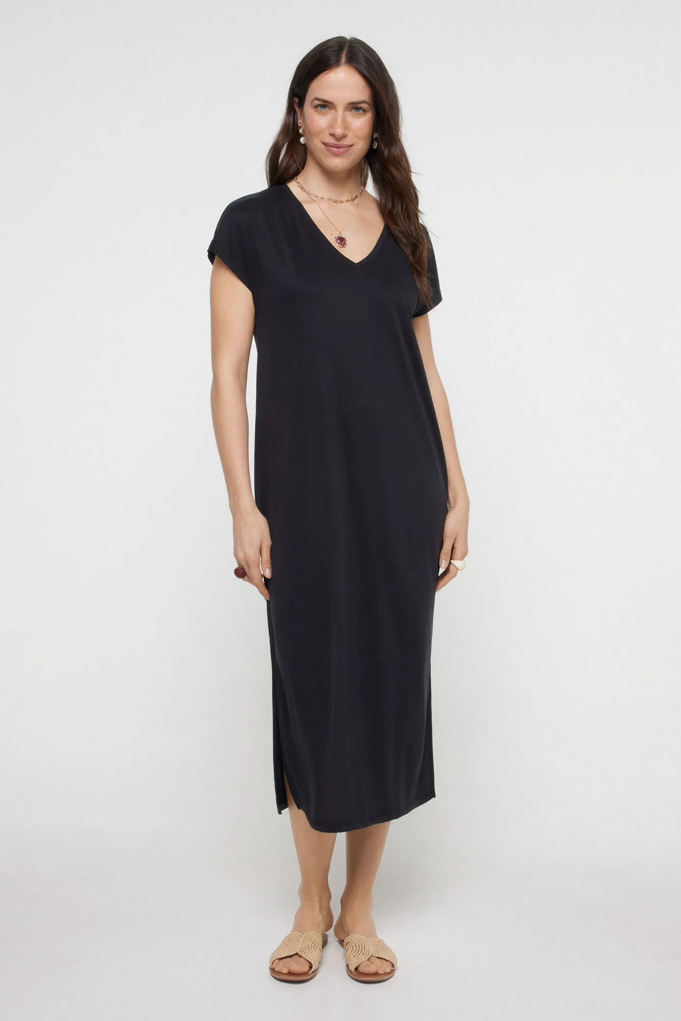 Pieces Vestido midi mujer con escote en forma de pico.