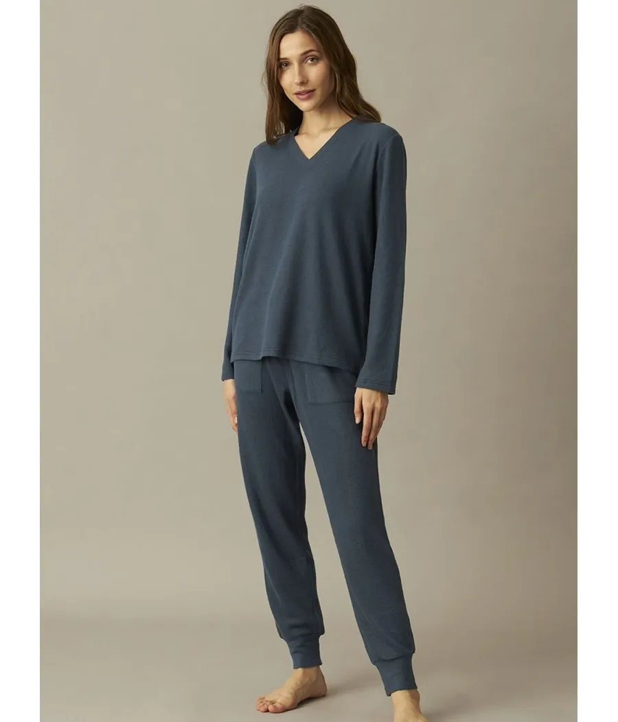Pijama mujer invierno J&J Brothers azul punto bolsillos