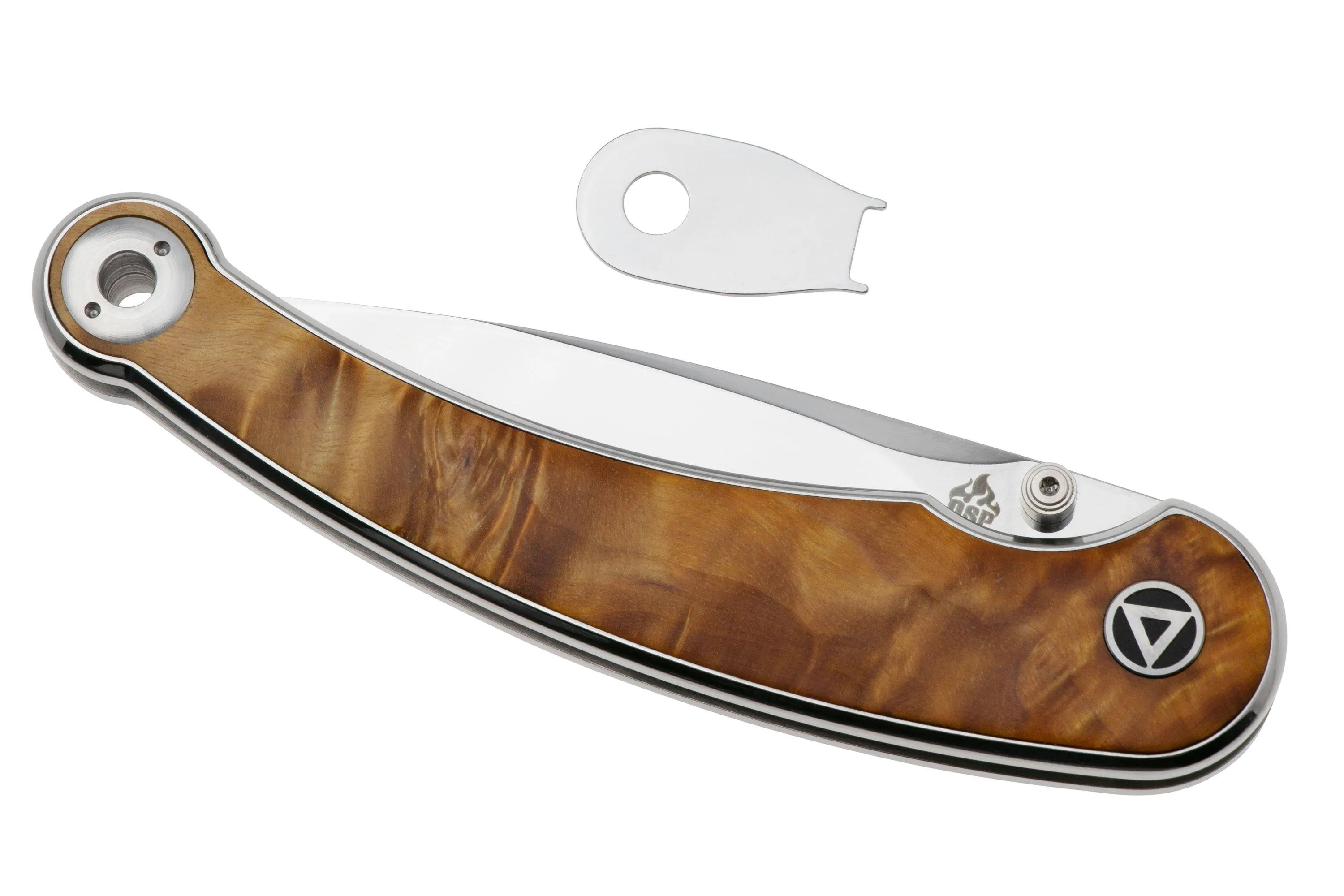 QSP KNIFE DOLPHIN 161B POLISHED 14C28N, STABILIZED WOOD, NAVAJA