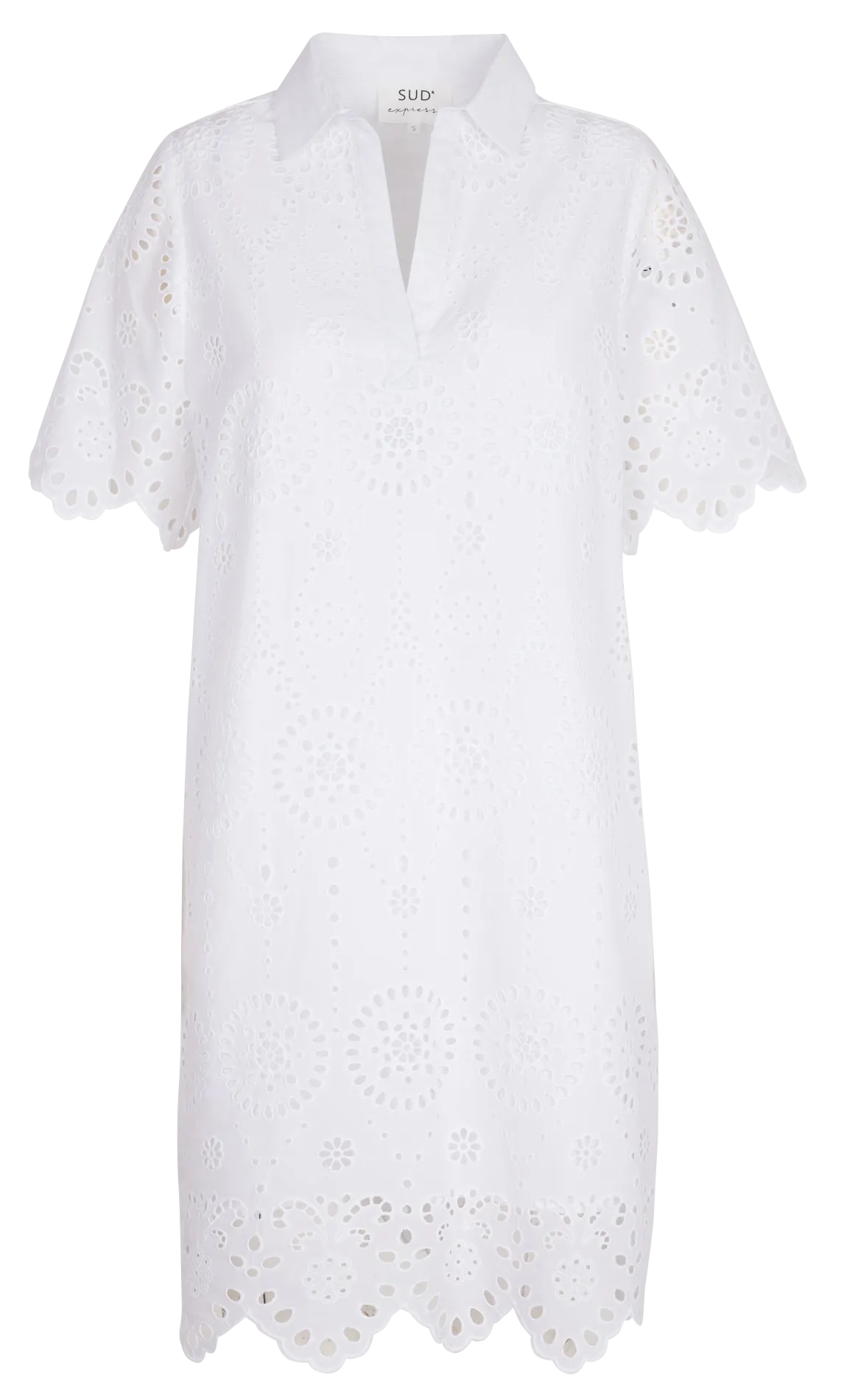 RAKYA  VESTIDO CORTO CON CUELLO POLO BORDADO DE ALGODóN EN BLANCO