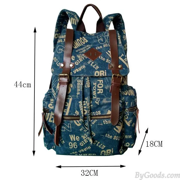 Retro Outdoor Backpacks Climbing Rucksack Large PU Belt Canvas School Backpack