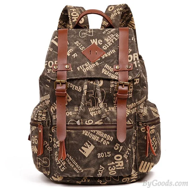 Retro Outdoor Backpacks Climbing Rucksack Large PU Belt Canvas School Backpack