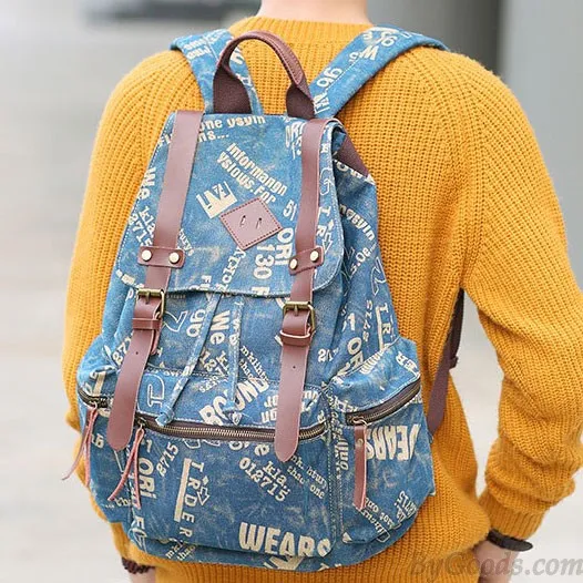 Retro Outdoor Backpacks Climbing Rucksack Large PU Belt Canvas School Backpack