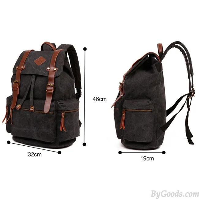 Retro Outdoor Backpacks Climbing Rucksack Large PU Belt Canvas School Backpack