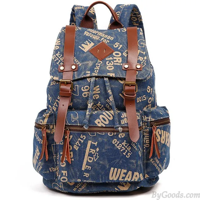 Retro Outdoor Backpacks Climbing Rucksack Large PU Belt Canvas School Backpack