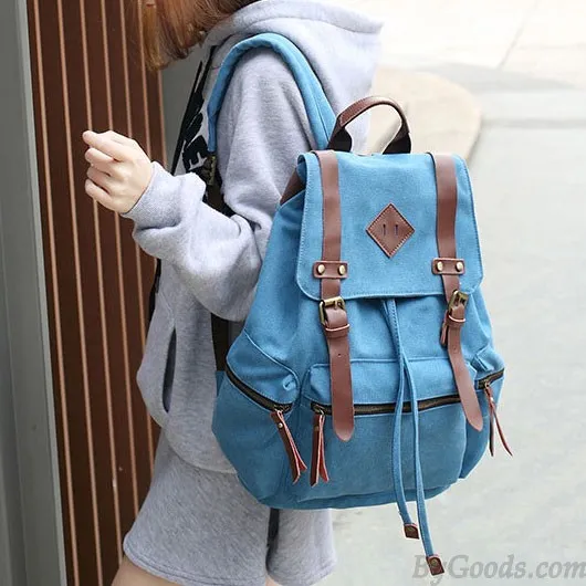 Retro Outdoor Backpacks Climbing Rucksack Large PU Belt Canvas School Backpack