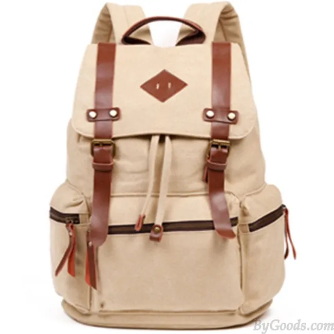 Retro Outdoor Backpacks Climbing Rucksack Large PU Belt Canvas School Backpack
