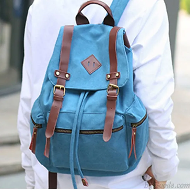 Retro Outdoor Backpacks Climbing Rucksack Large PU Belt Canvas School Backpack