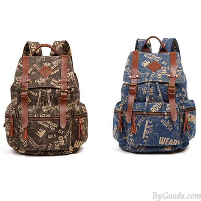 Retro Outdoor Backpacks Climbing Rucksack Large PU Belt Canvas School Backpack