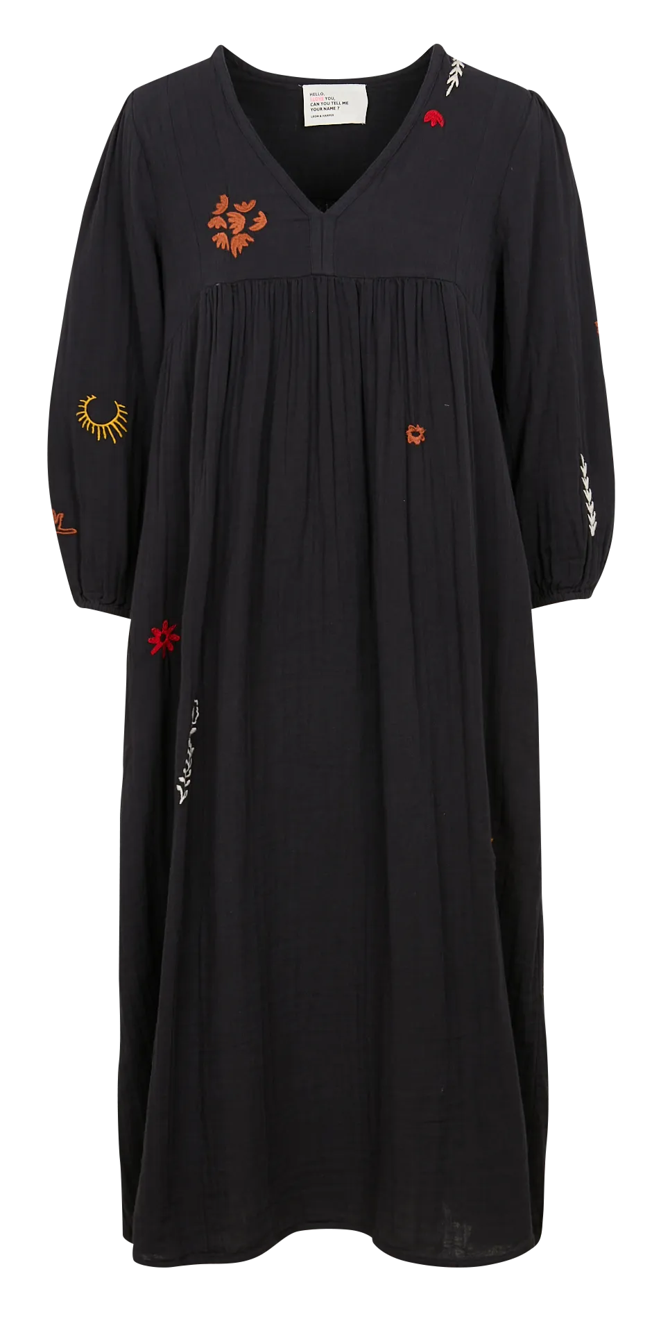 ROMAINE  VESTIDO LARGO DE ALGODóN ORGáNICO CON CUELLO DE PICO EN NEGRO