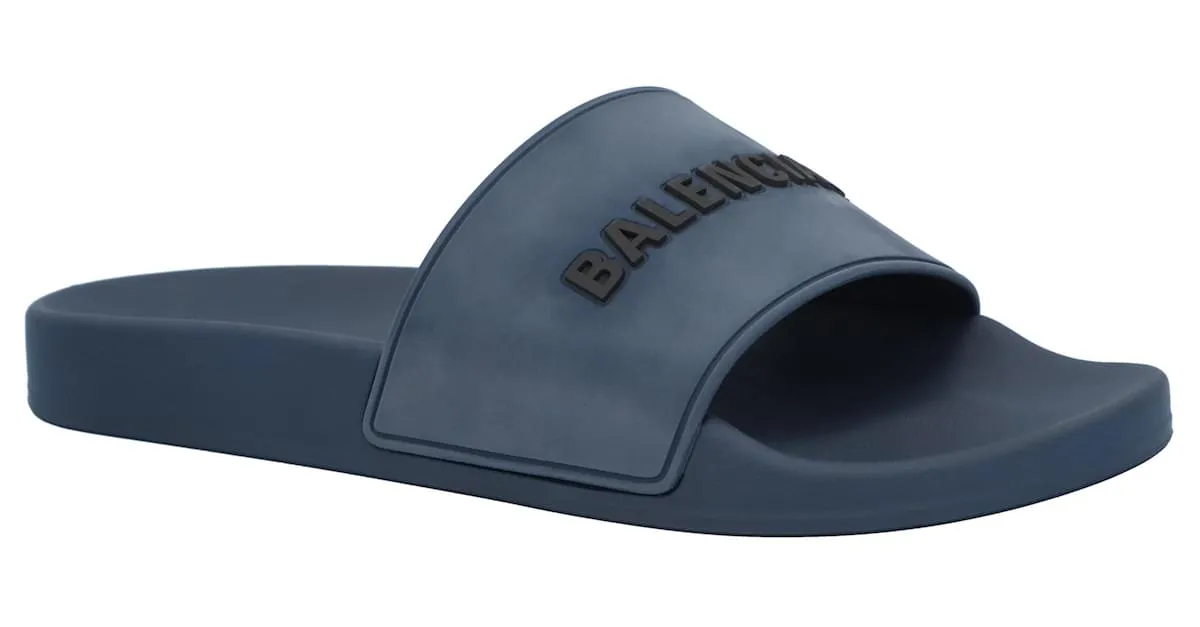 Sandalia de piscina de goma con logo 3D de Balenciaga Azul 