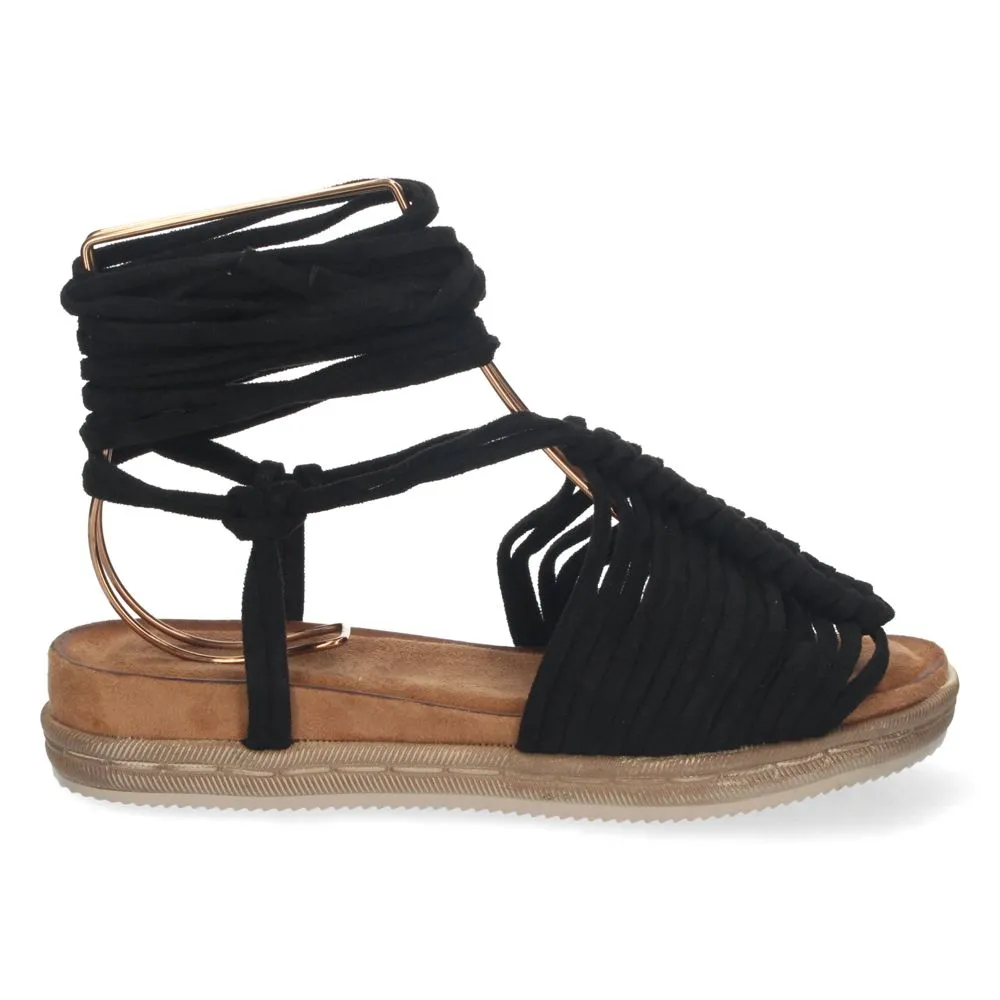 Sandalia tipo gladiadora de mujer, sandalias con cordones de mujer, sandalias planas, Sandalias plan