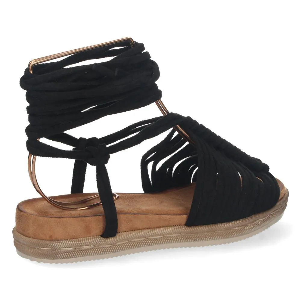 Sandalia tipo gladiadora de mujer, sandalias con cordones de mujer, sandalias planas, Sandalias plan