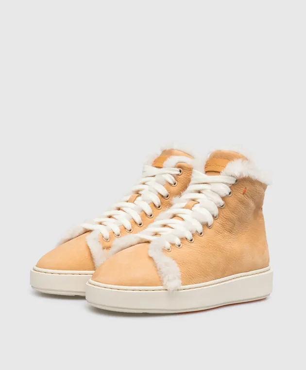 SANTONI BROWN LEATHER HIGHTOPS