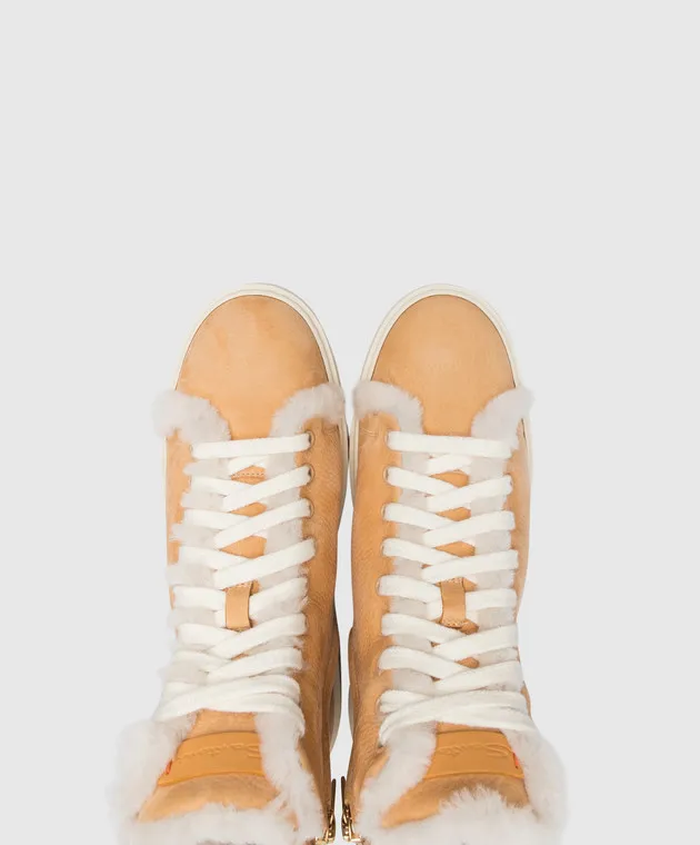 SANTONI BROWN LEATHER HIGHTOPS