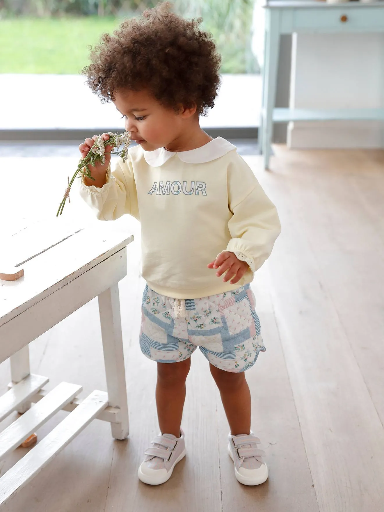 Short acolchado con efecto patchwork para bebé