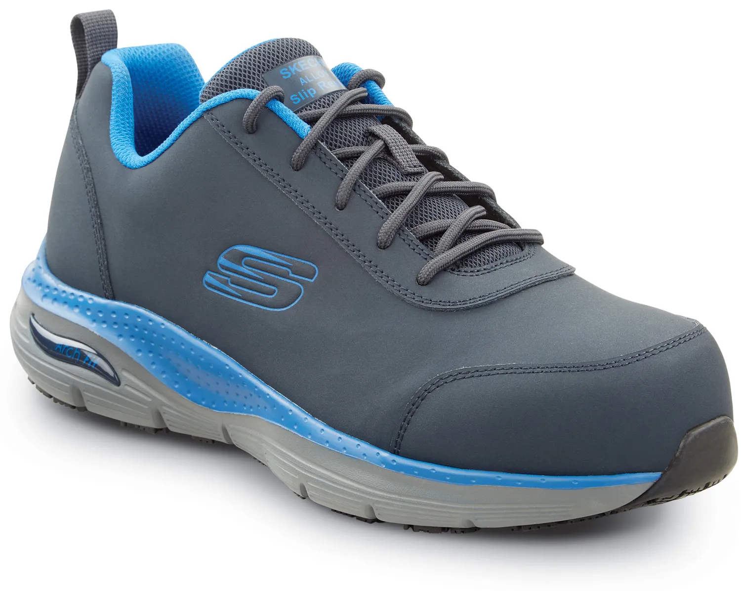 SKECHERS Zapato de trabajo antideslizante MaxTRAX con puntera de aleaciÝn, EH, de estilo atlÒtico, azul marino/azul claro, de ho