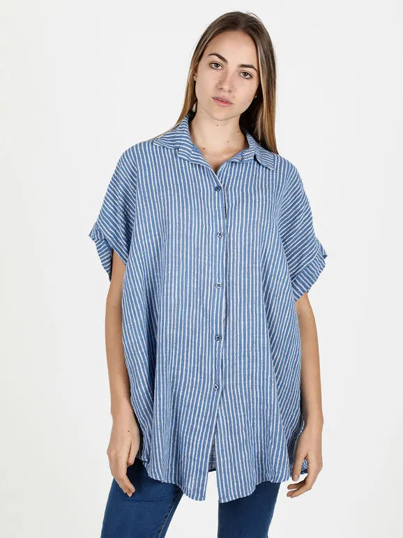 Solada Camisa larga de mujer de algodón a rayas