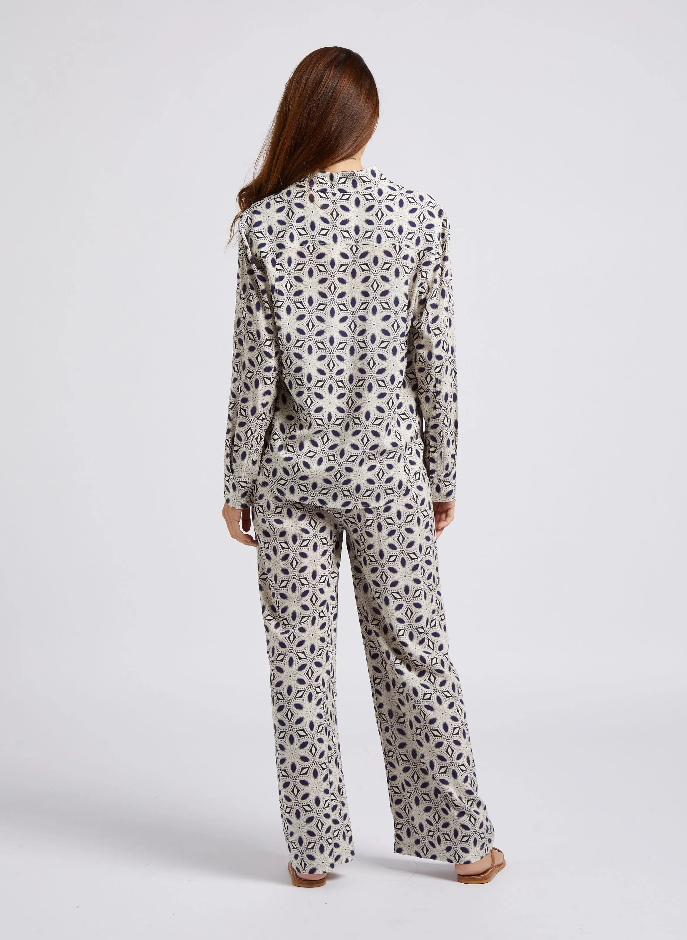 SUD EXPRESS PAGADIR  PANTALóN ANCHO DE TALLE ALTO ESTAMPADO EN AZUL