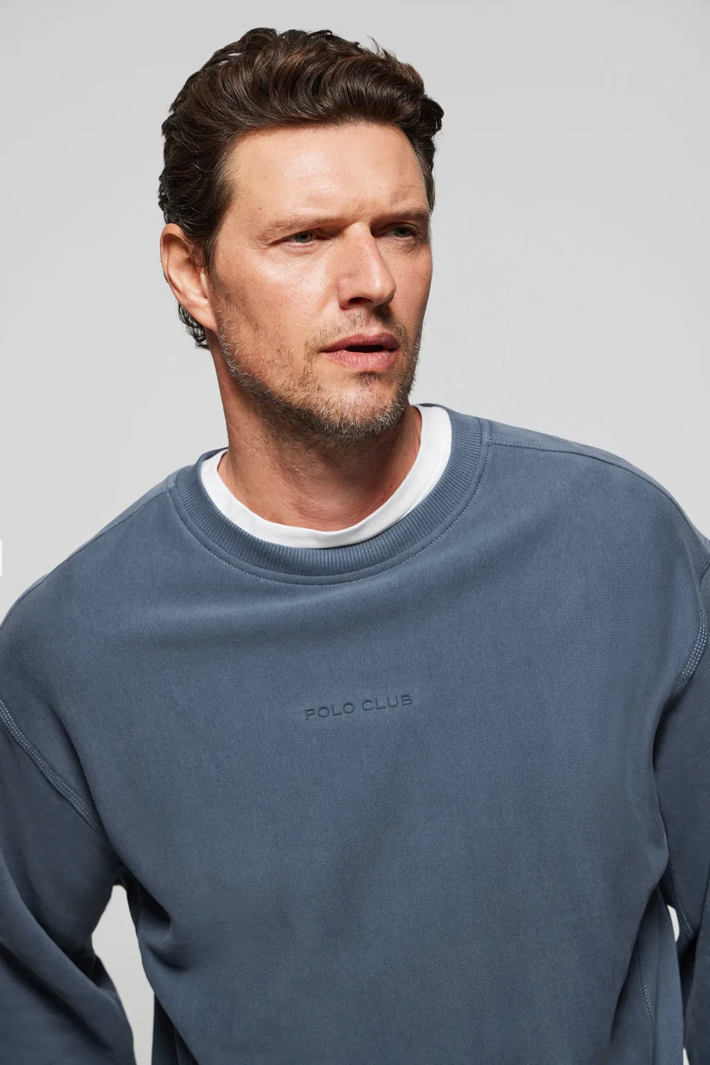 Sudadera básica de cuello redondo azul denim Minimal Polo Club