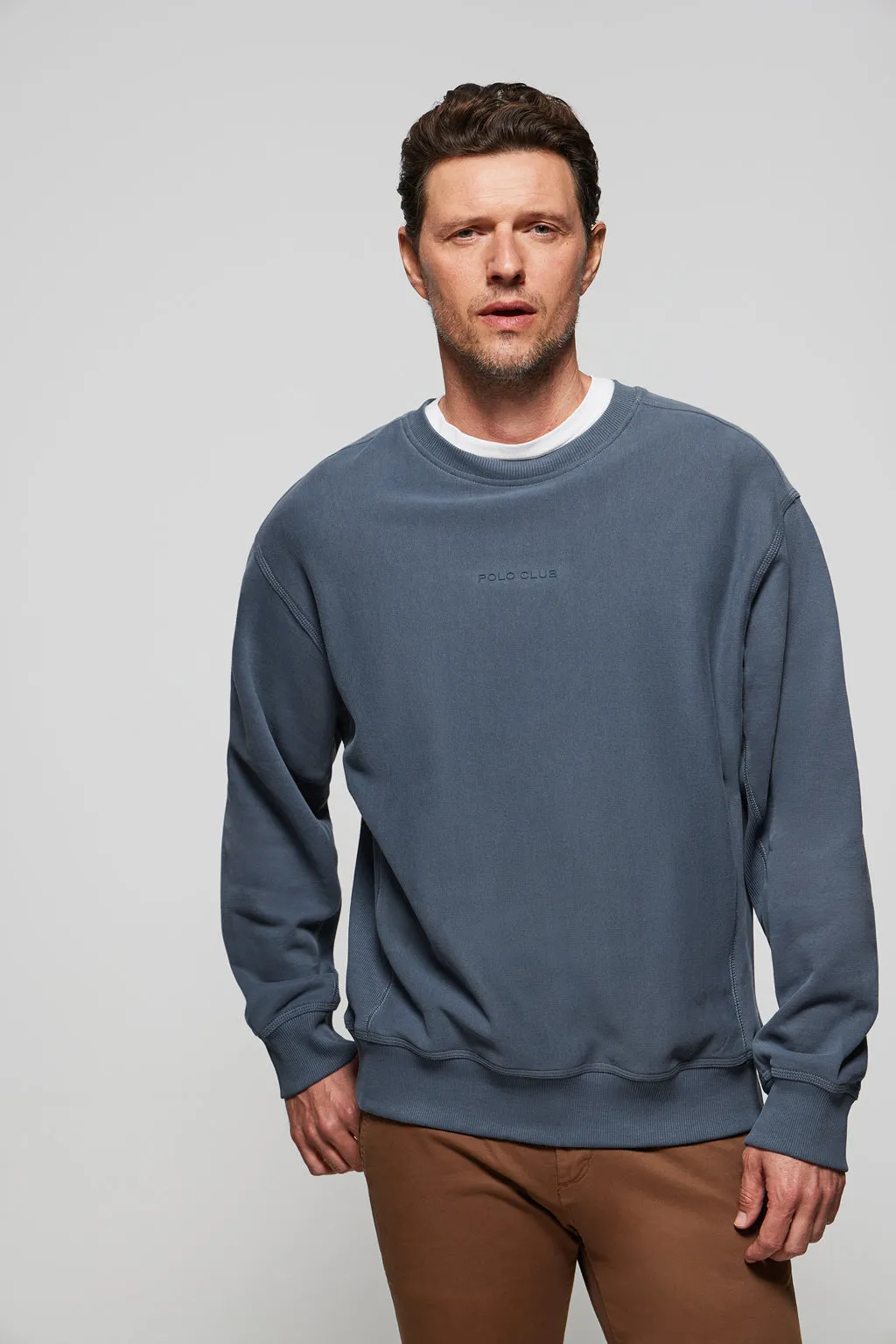 Sudadera básica de cuello redondo azul denim Minimal Polo Club
