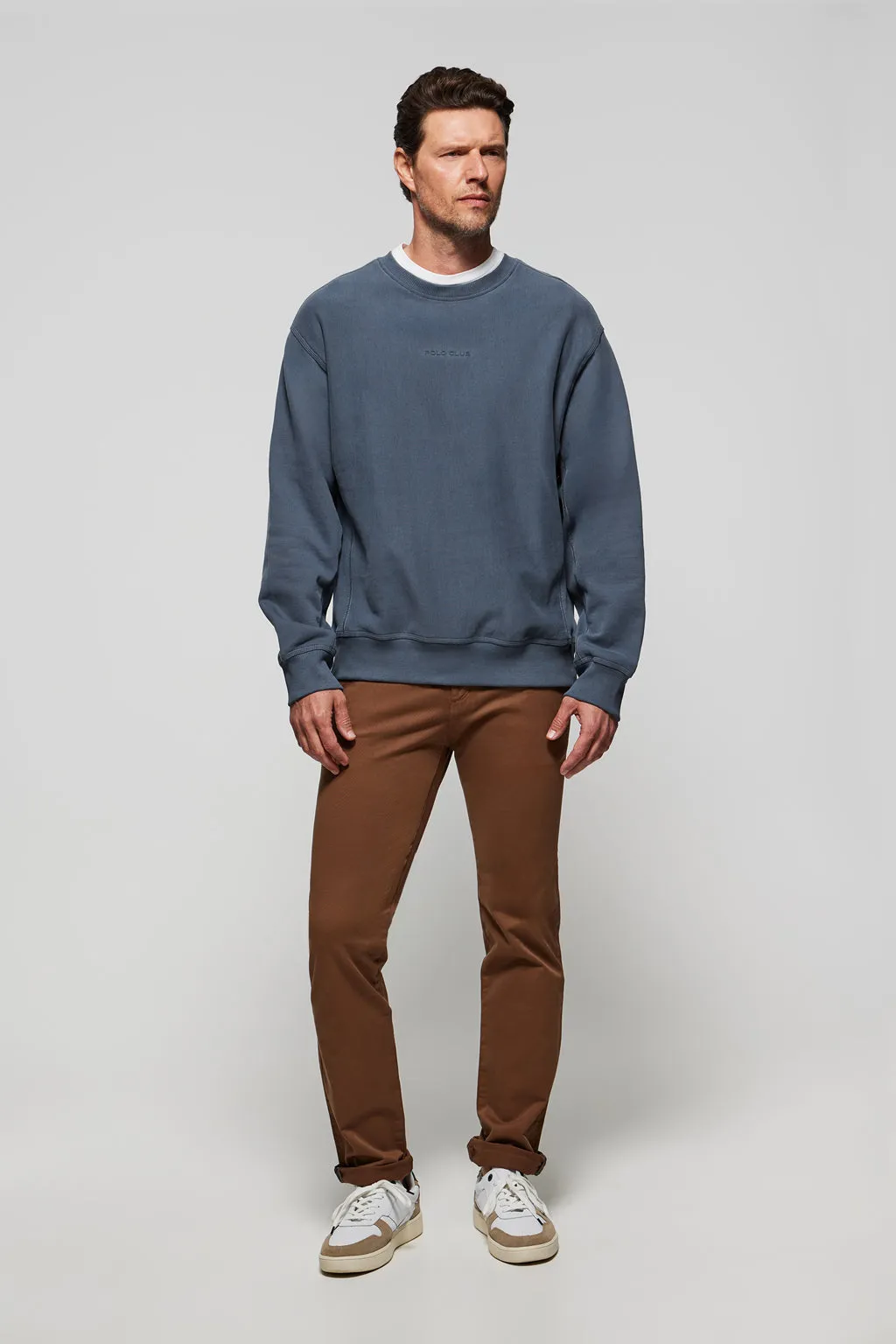 Sudadera básica de cuello redondo azul denim Minimal Polo Club