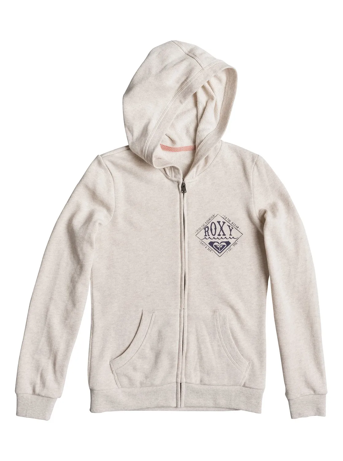 Sudadera ROXY niña con capucha y cremallera Breezy Chill (tenh) Ref. ERGFT03113 beige jaspeado logo pecho