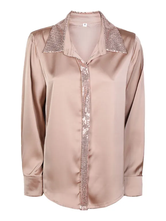 Sweet Miss Camisa de mujer de raso con lentejuelas.
