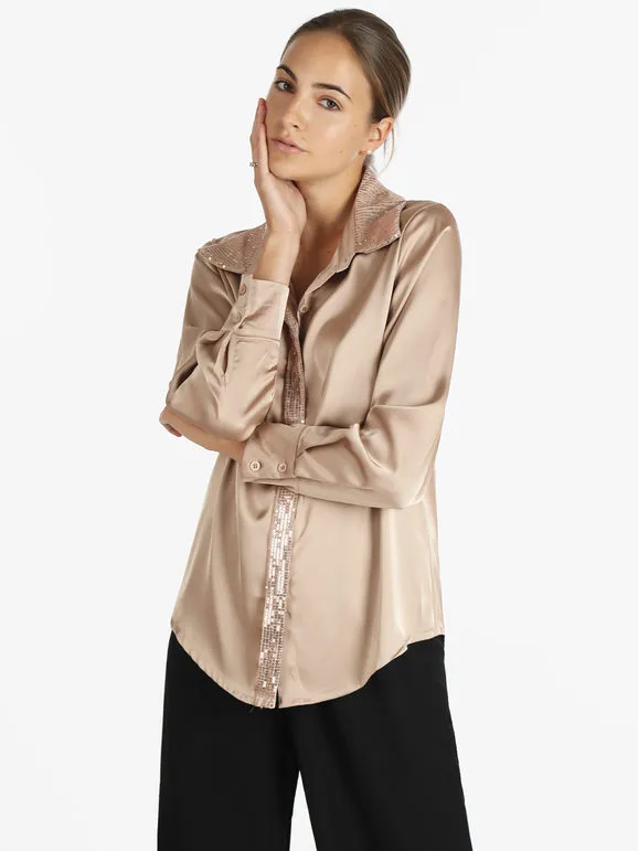 Sweet Miss Camisa de mujer de raso con lentejuelas.