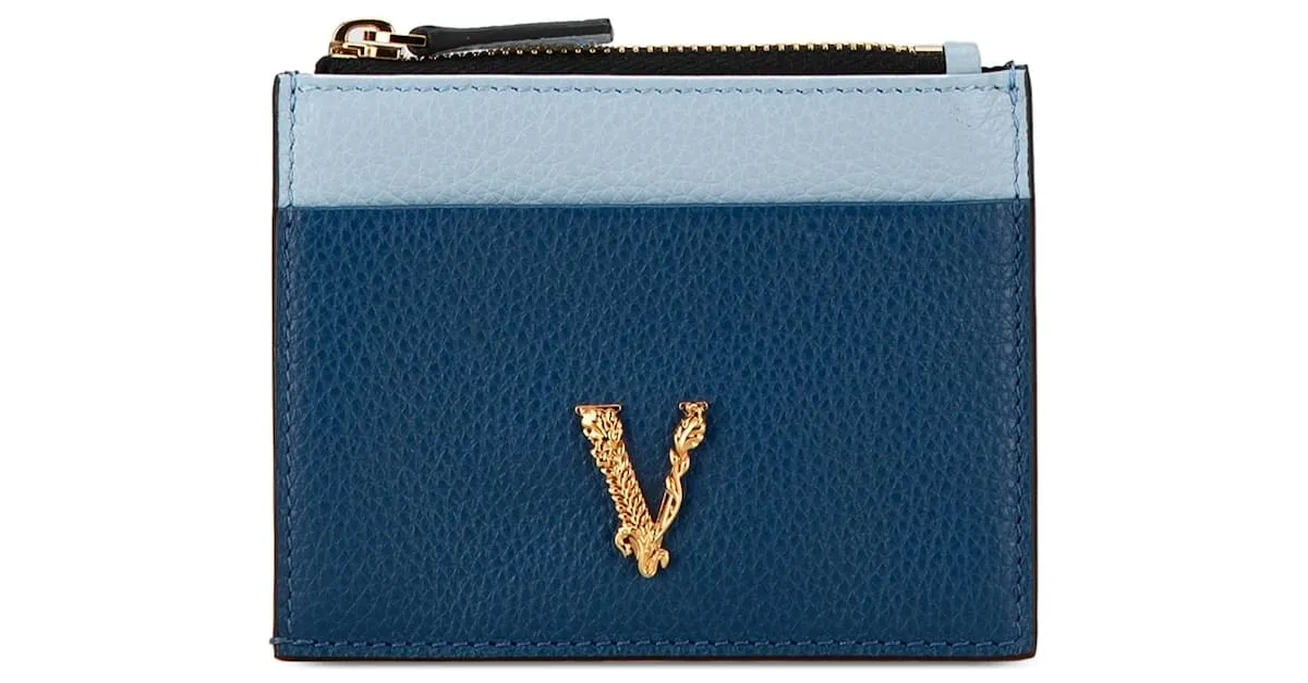 Tarjetero azul con logo Virtus de Versace 