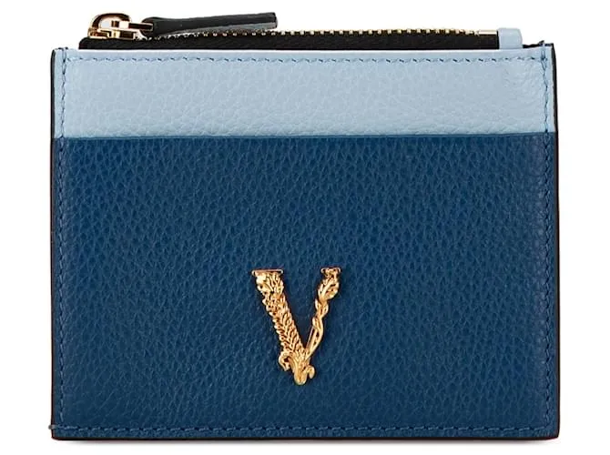 Tarjetero azul con logo Virtus de Versace 